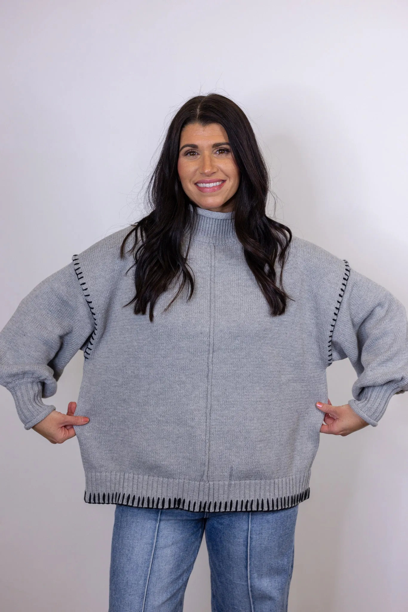 In Stitches Grey Colorblock Sweater