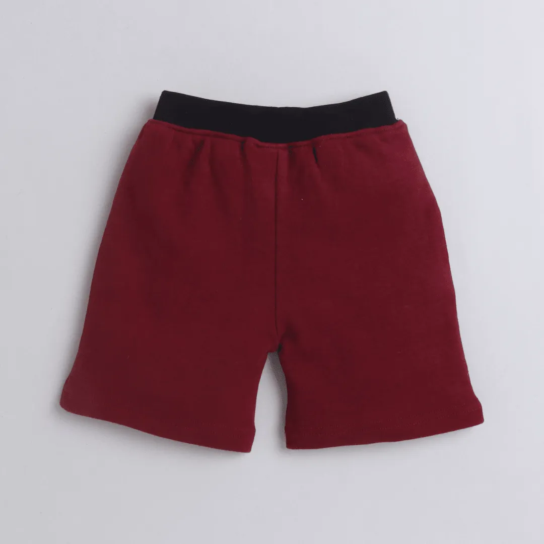 Polka Tots Knee Length Letter Patch Shorts - Maroon